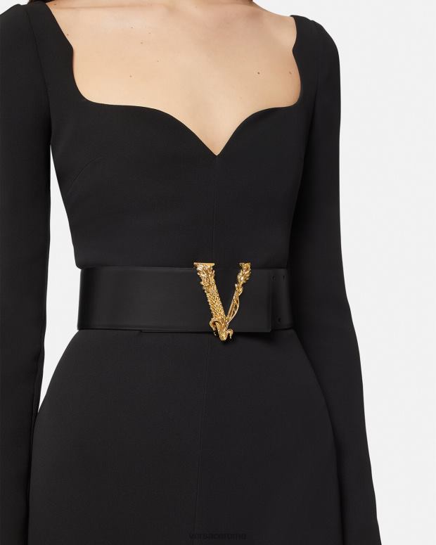 esso Versace donne cintura larga in pelle virtus nero JT08Z542 Accessori