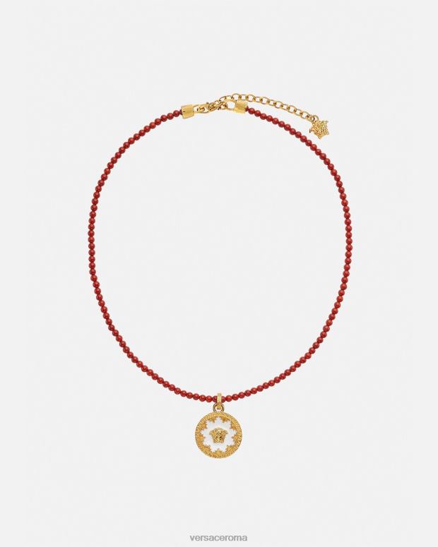 esso Versace donne Collana con perline e piatto con medusa bordeaux e oro JT08Z816 Accessori