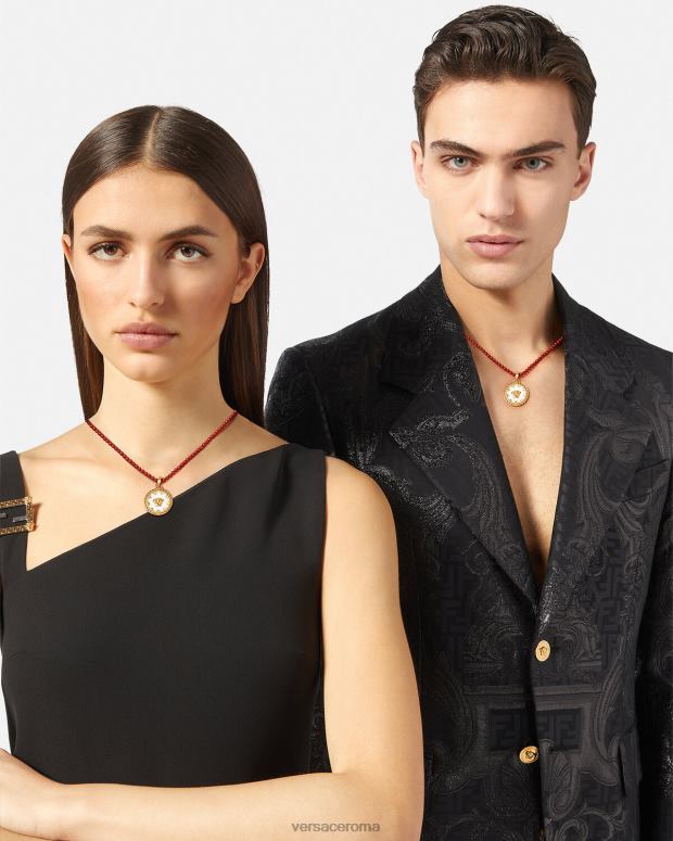 esso Versace donne Collana con perline e piatto con medusa bordeaux e oro JT08Z816 Accessori