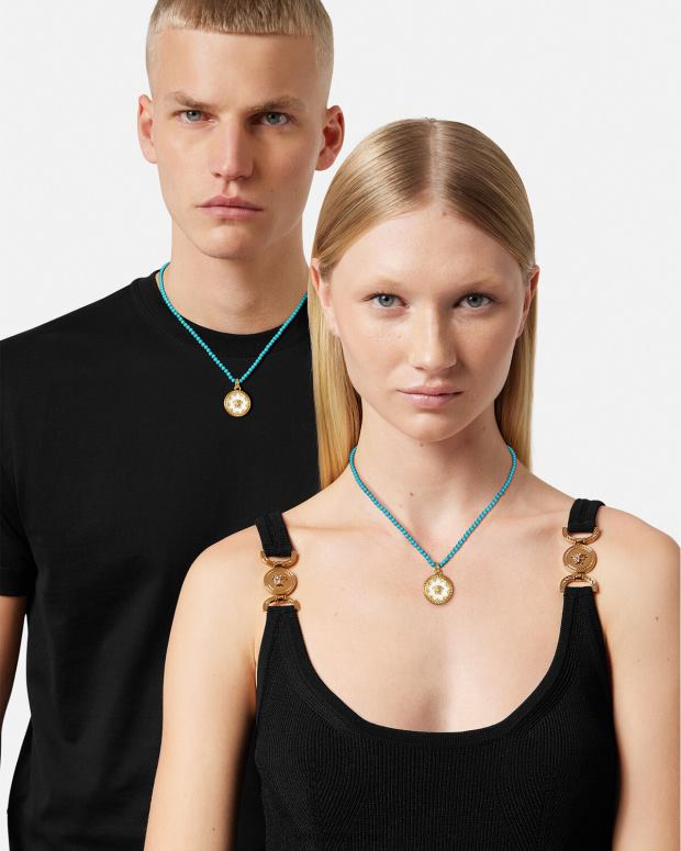 esso Versace donne Collana con perline e piatto con medusa turchese JT08Z817 Accessori