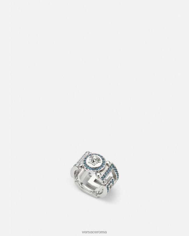 esso Versace donne anello con medusa greca in cristallo azzurro e metallizzato JT08Z723 Accessori