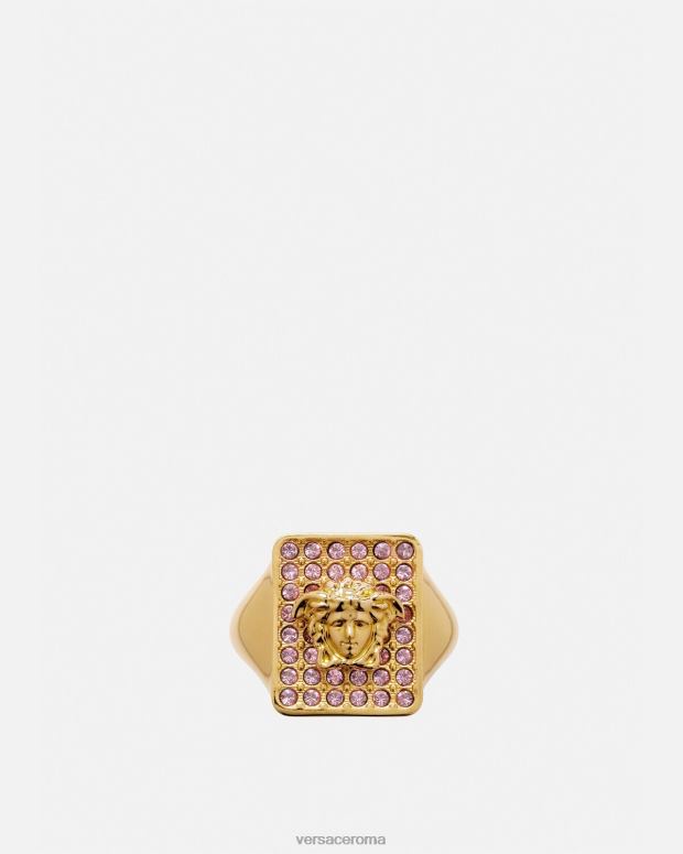 esso Versace donne anello di cristallo di piastrelle rosa e oro JT08Z736 Accessori