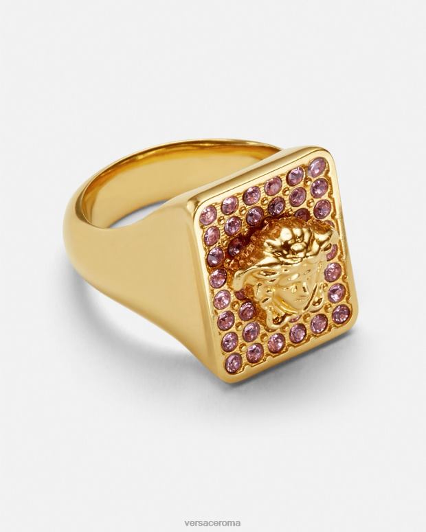 esso Versace donne anello di cristallo di piastrelle rosa e oro JT08Z736 Accessori