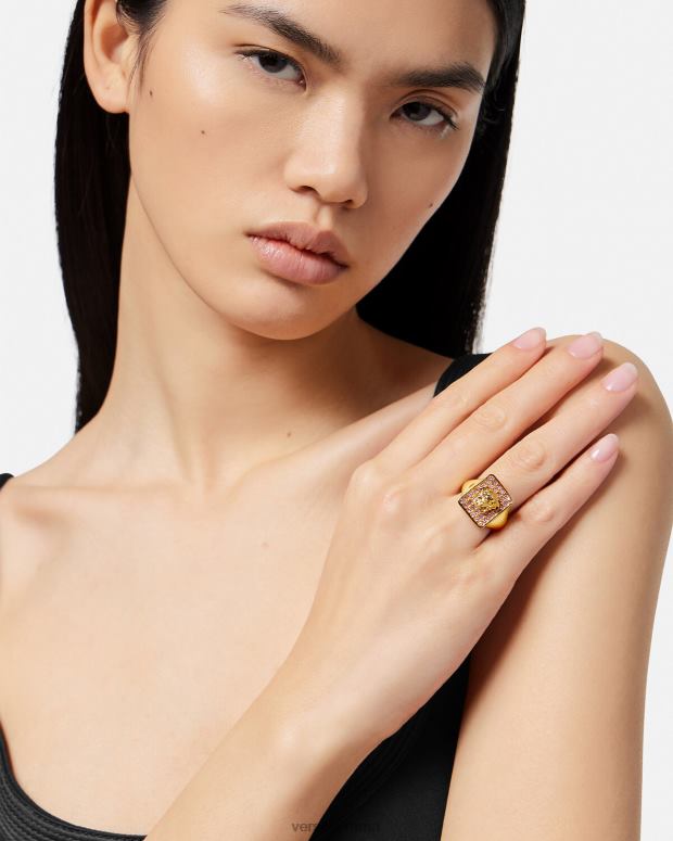 esso Versace donne anello di cristallo di piastrelle rosa e oro JT08Z736 Accessori