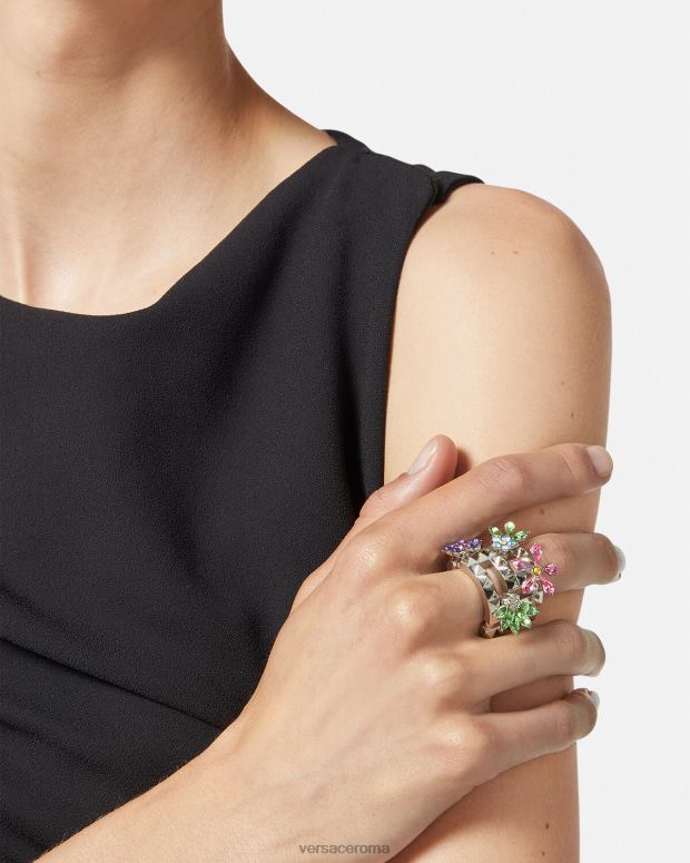 esso Versace donne anello di fioritura di cristallo argento JT08Z850 Accessori