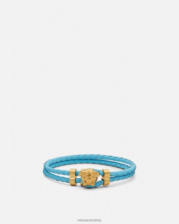 esso Versace donne bracciale in pelle intrecciata con medusa azzurro JT08Z739 Accessori
