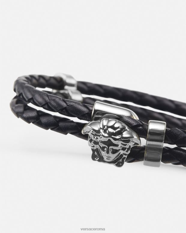 esso Versace donne bracciale in pelle intrecciata con medusa nero JT08Z769 Accessori