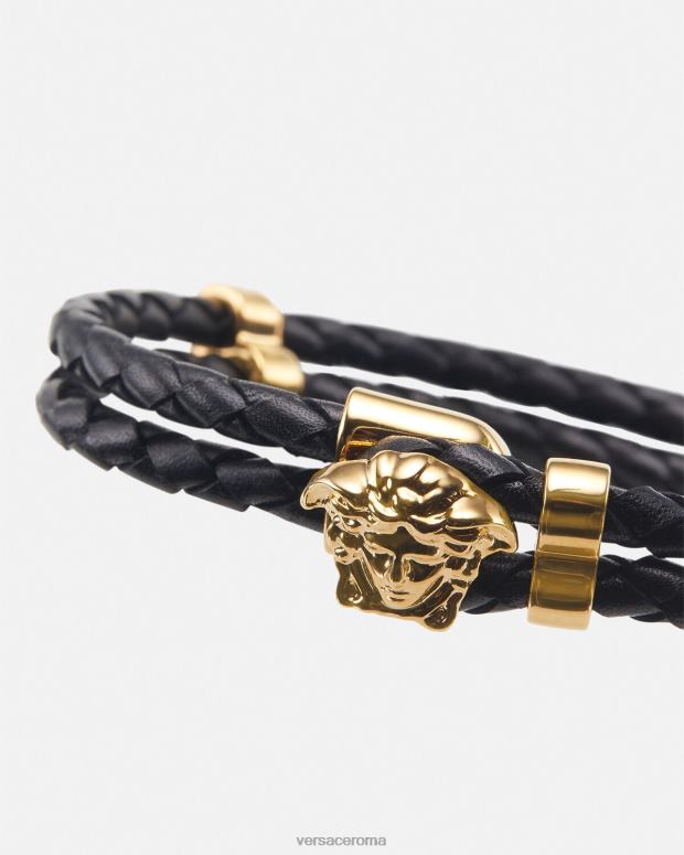 esso Versace donne bracciale in pelle intrecciata con medusa oro JT08Z768 Accessori