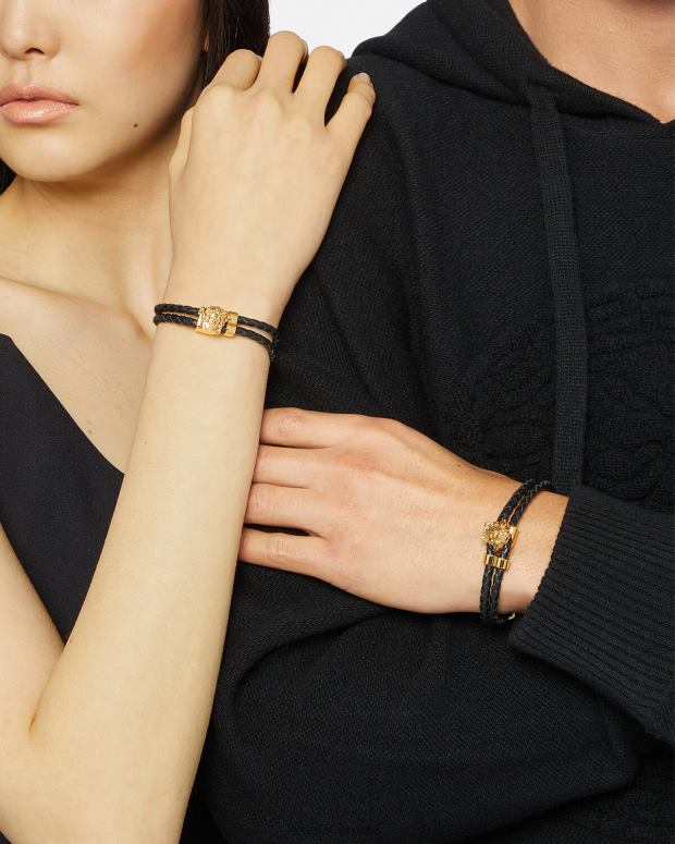 esso Versace donne bracciale in pelle intrecciata con medusa oro JT08Z768 Accessori