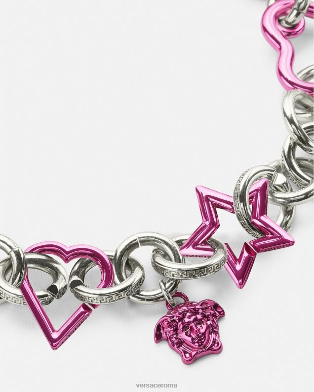 esso Versace donne collana a catena originale argento e fucsia JT08Z828 Accessori