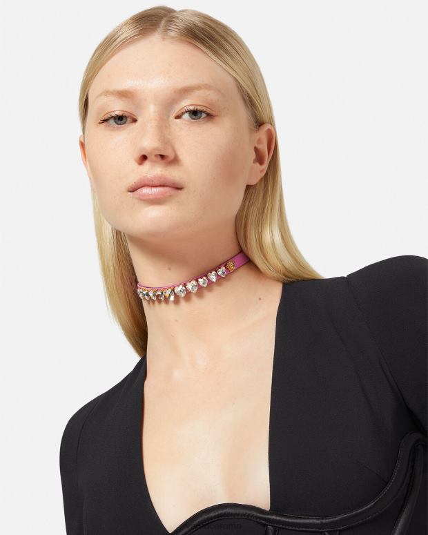esso Versace donne girocollo a cuore in cristalli satinati rosa JT08Z827 Accessori