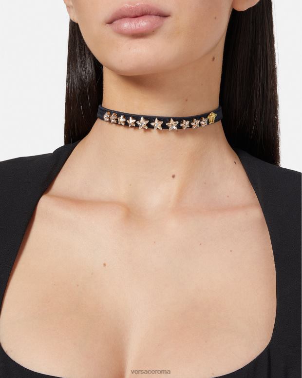 esso Versace donne girocollo con stella in cristalli satinati nero JT08Z826 Accessori