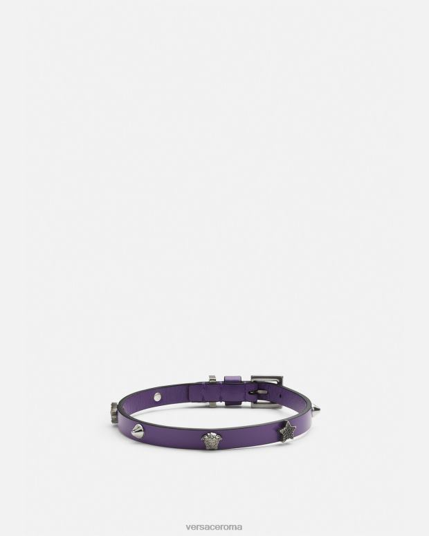 esso Versace donne girocollo in pelle borchiata lilla JT08Z841 Accessori