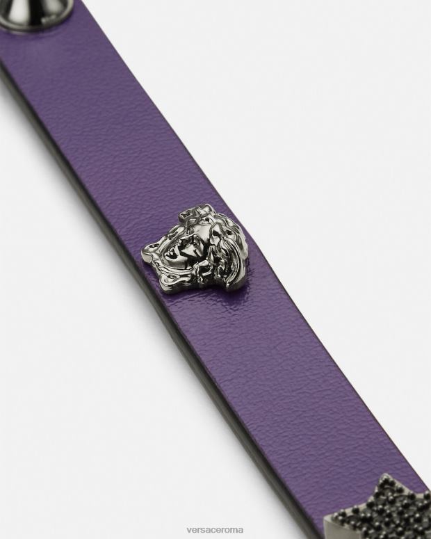 esso Versace donne girocollo in pelle borchiata lilla JT08Z841 Accessori