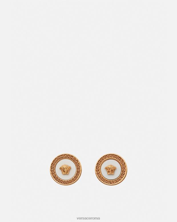 esso Versace donne orecchini a bottone con medusa in smalto oro e bianco JT08Z790 Accessori