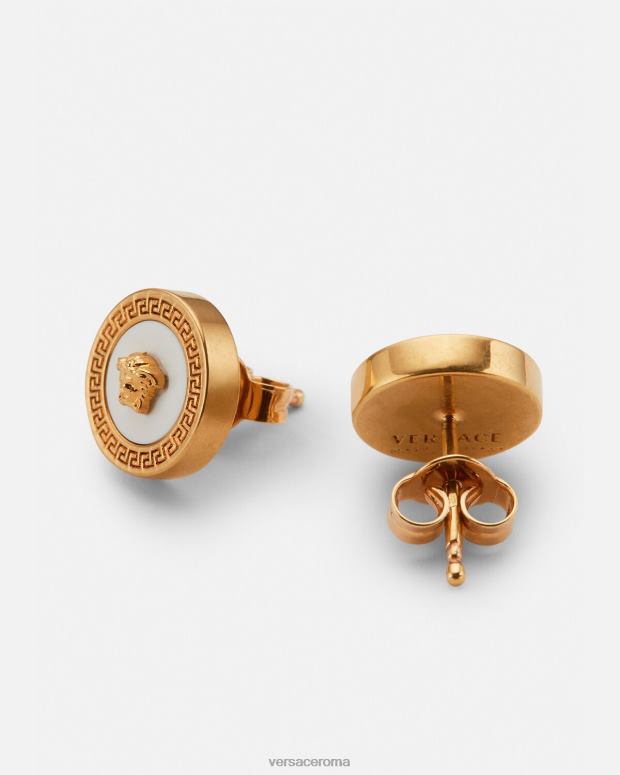 esso Versace donne orecchini a bottone con medusa in smalto oro e bianco JT08Z790 Accessori