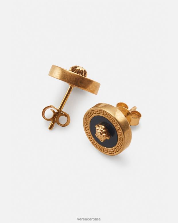 esso Versace donne orecchini a bottone con medusa in smalto oro nero JT08Z777 Accessori