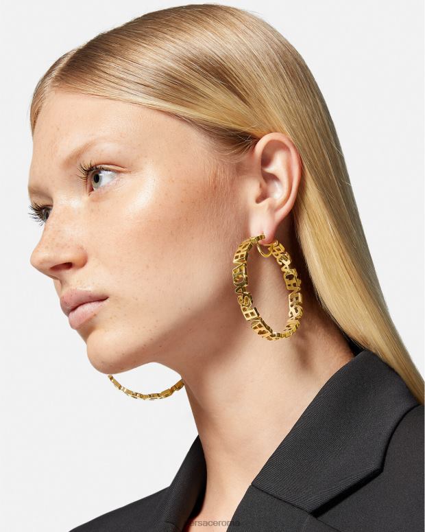 esso Versace donne orecchini a cerchio con logo oro JT08Z803 Accessori