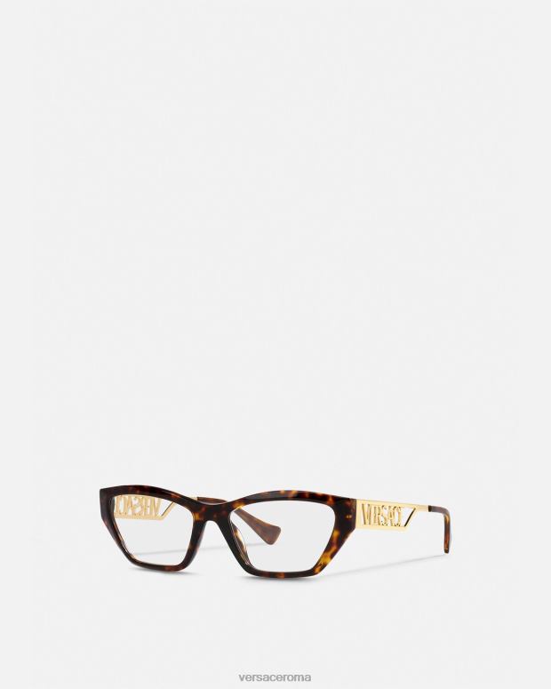 esso Versace donne Occhiali cat-eye con logo vintage anni '90 avana e oro JT08Z705 Accessori