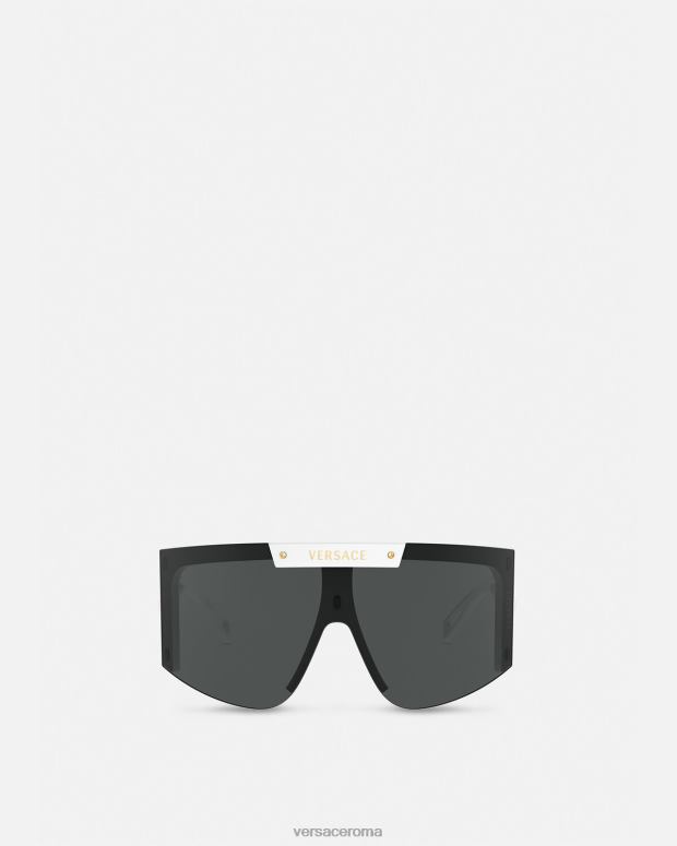 esso Versace donne Occhiali da sole con scudo con icona medusa bianco nero JT08Z671 Accessori