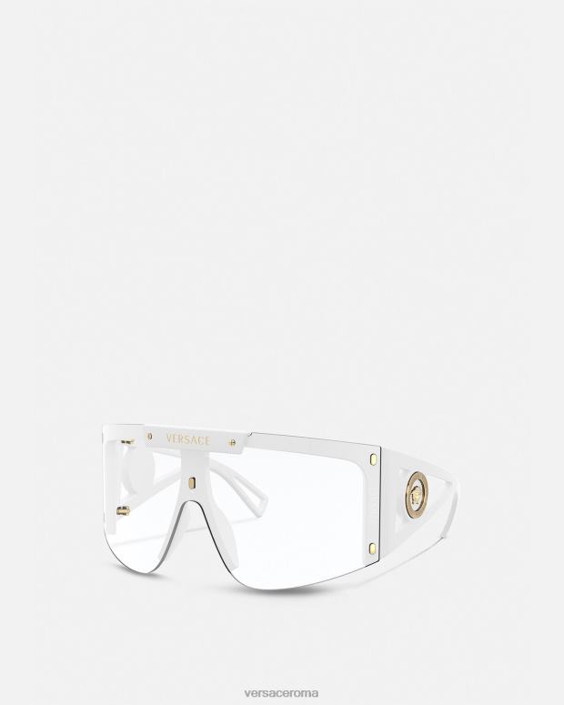 esso Versace donne Occhiali da sole con scudo con icona medusa bianco nero JT08Z671 Accessori