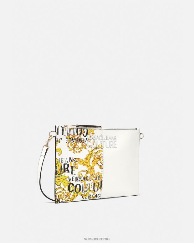 esso Versace donne pochette couture con logo oro e bianco JT08Z2348 Accessori