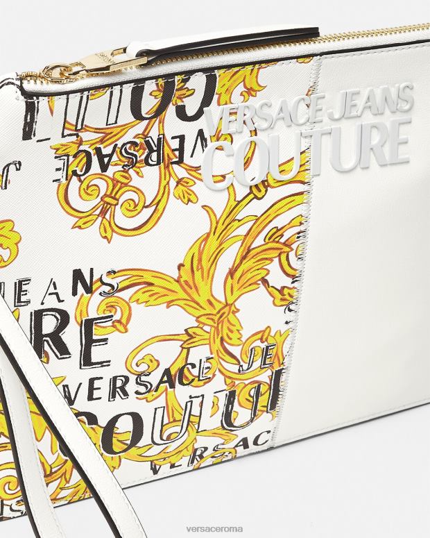esso Versace donne pochette couture con logo oro e bianco JT08Z2348 Accessori