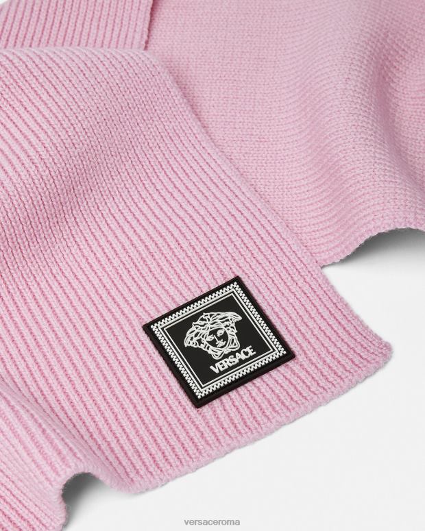 esso Versace donne sciarpa in lana a coste con medusa rosa chiaro JT08Z904 Accessori