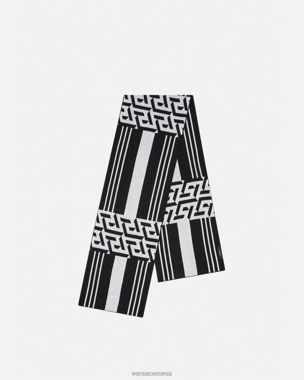 esso Versace donne sciarpa in maglia a righe la greca nero bianco JT08Z933 Accessori