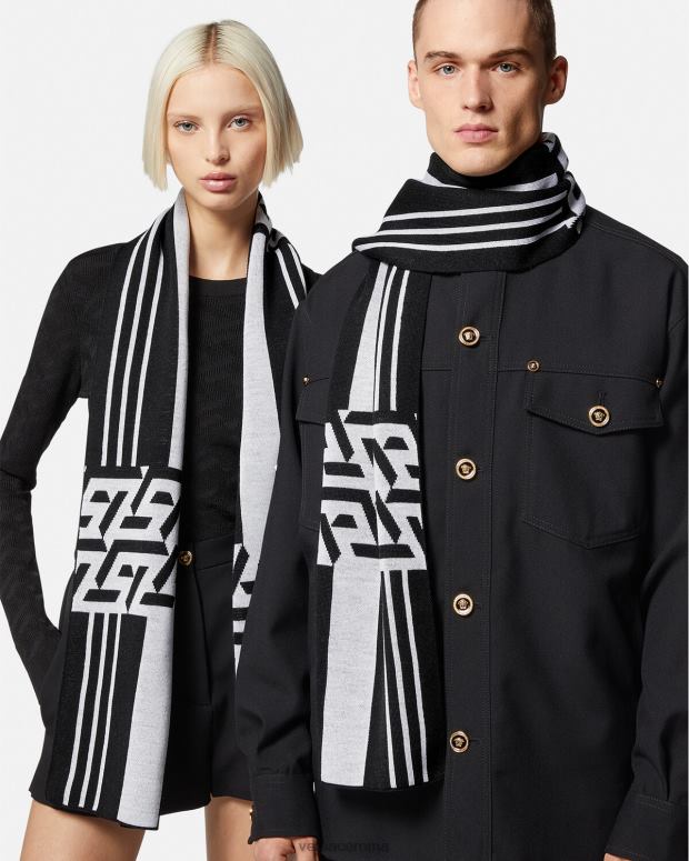 esso Versace donne sciarpa in maglia a righe la greca nero bianco JT08Z933 Accessori