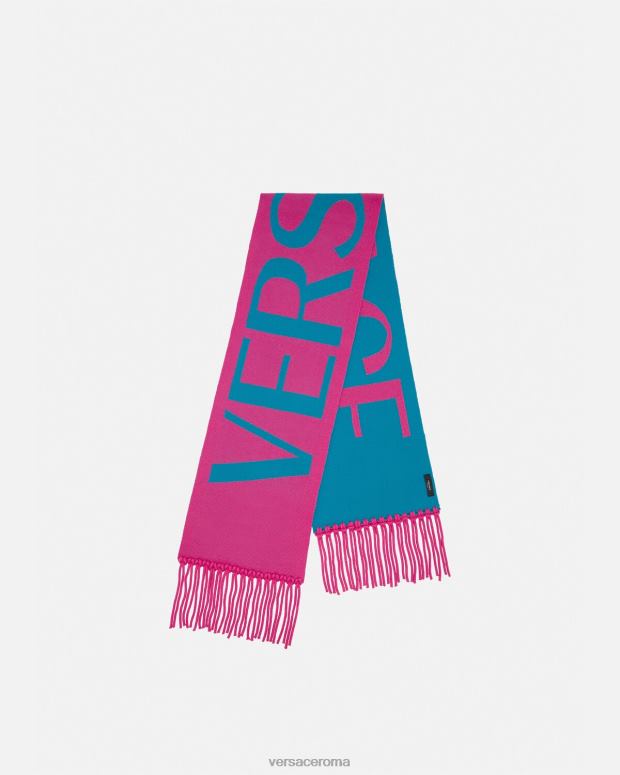 esso Versace donne sciarpa in maglia jacquard con logo fucsia e bluette JT08Z934 Accessori