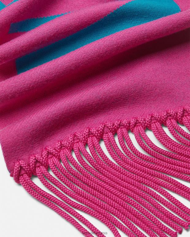 esso Versace donne sciarpa in maglia jacquard con logo fucsia e bluette JT08Z934 Accessori