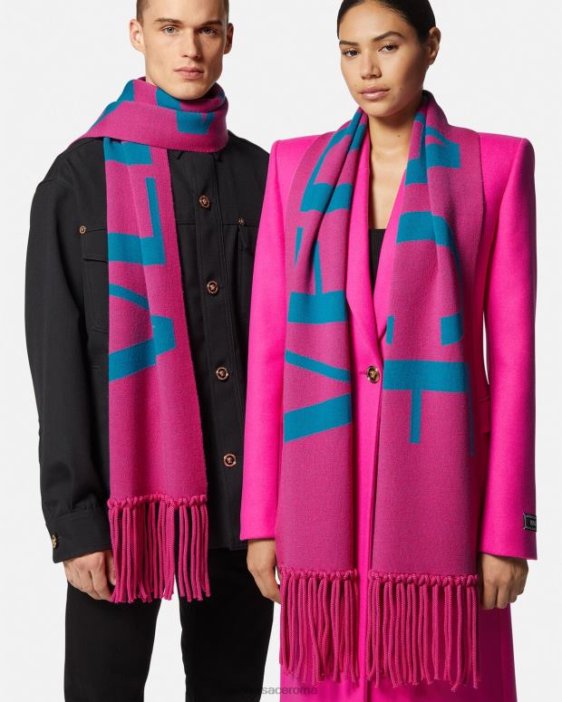 esso Versace donne sciarpa in maglia jacquard con logo fucsia e bluette JT08Z934 Accessori