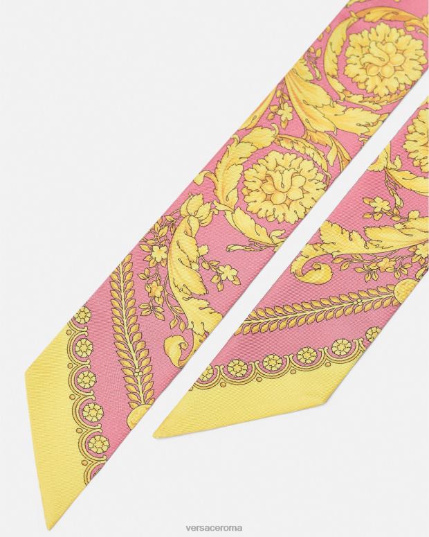 esso Versace donne cravatta sciarpa barocca in seta rosa JT08Z888 Accessori