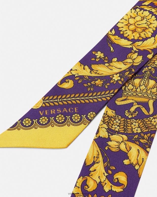 esso Versace donne cravatta sciarpa barocca in seta viola e oro JT08Z916 Accessori