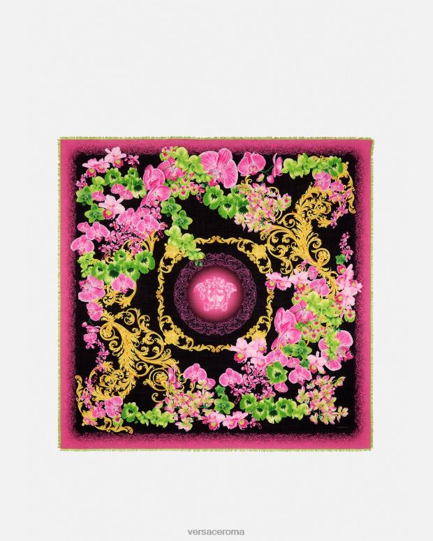 esso Versace donne scialle in seta con orchidea medusa nero e stampa JT08Z931 Accessori