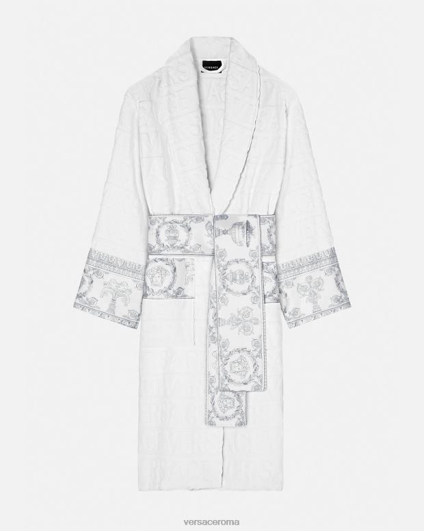 esso Versace donne l'accappatoio barocco bianco e argento JT08Z1089 biancheria intima e costumi da bagno