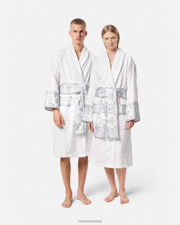 esso Versace donne l'accappatoio barocco bianco e argento JT08Z1089 biancheria intima e costumi da bagno