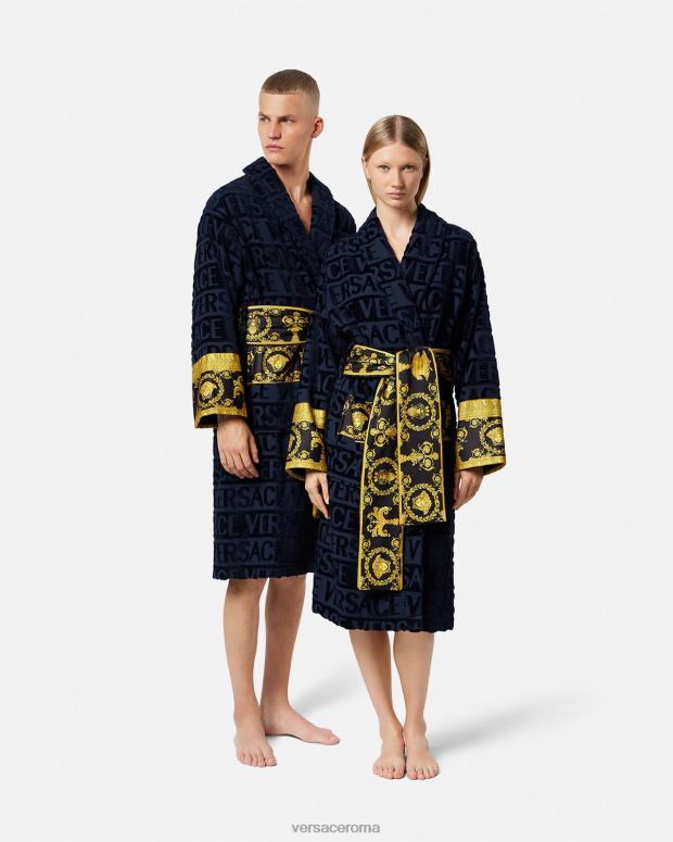 esso Versace donne l'accappatoio barocco blu JT08Z1091 biancheria intima e costumi da bagno