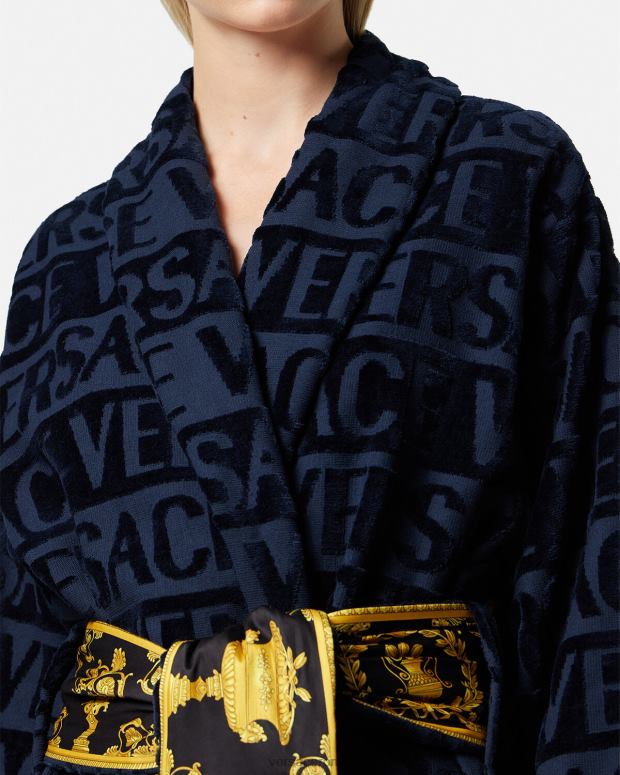 esso Versace donne l'accappatoio barocco blu JT08Z1091 biancheria intima e costumi da bagno