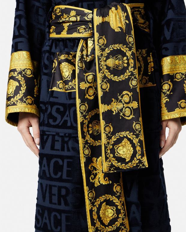 esso Versace donne l'accappatoio barocco blu JT08Z1091 biancheria intima e costumi da bagno