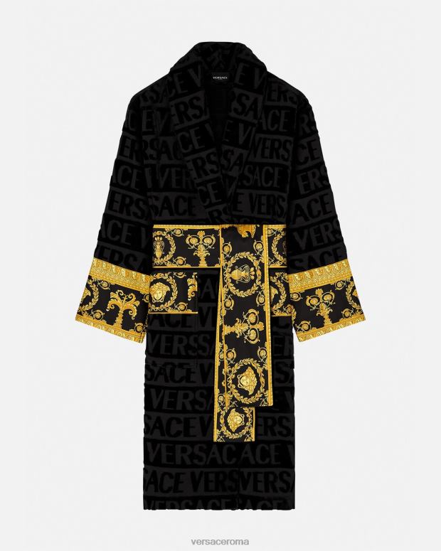 esso Versace donne l'accappatoio barocco nero JT08Z1084 biancheria intima e costumi da bagno
