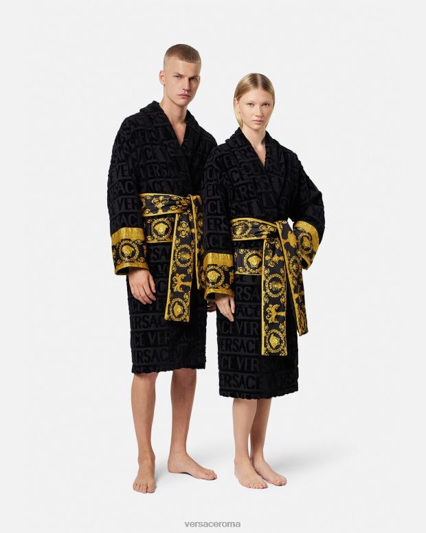 esso Versace donne l'accappatoio barocco nero JT08Z1084 biancheria intima e costumi da bagno