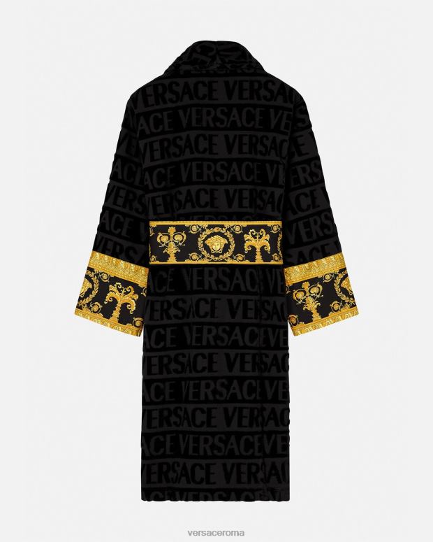 esso Versace donne l'accappatoio barocco nero JT08Z1084 biancheria intima e costumi da bagno