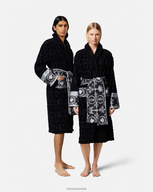 esso Versace donne l'accappatoio barocco nero JT08Z1086 biancheria intima e costumi da bagno