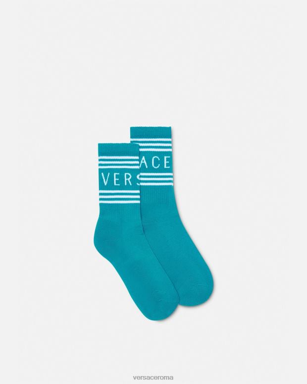esso Versace donne Calzini con logo vintage anni '90 acqua verde JT08Z1107 biancheria intima e costumi da bagno