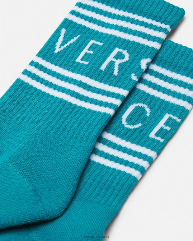esso Versace donne Calzini con logo vintage anni '90 acqua verde JT08Z1107 biancheria intima e costumi da bagno