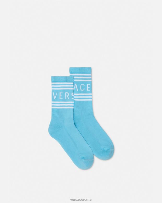 esso Versace donne Calzini con logo vintage anni '90 azzurro JT08Z1099 biancheria intima e costumi da bagno