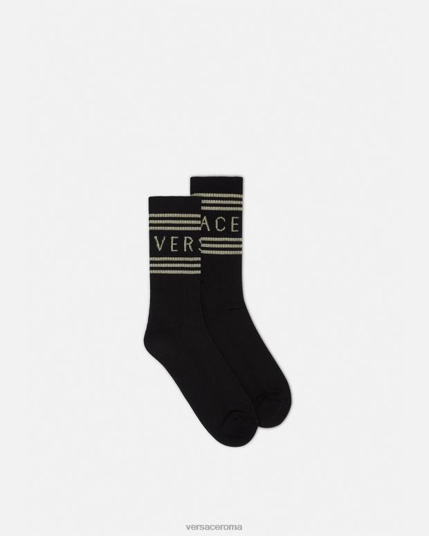 esso Versace donne Calzini con logo vintage anni '90 oro nero JT08Z1103 biancheria intima e costumi da bagno