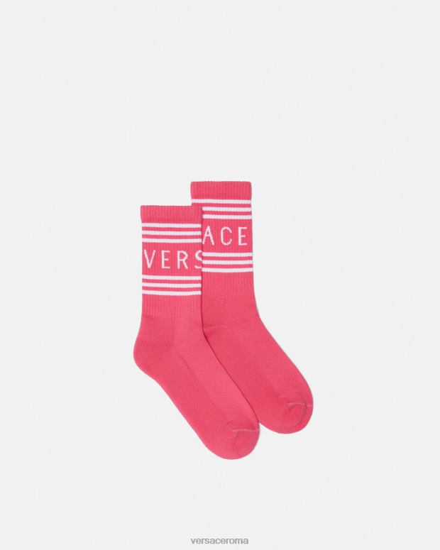 esso Versace donne Calzini con logo vintage anni '90 rosa JT08Z1098 biancheria intima e costumi da bagno